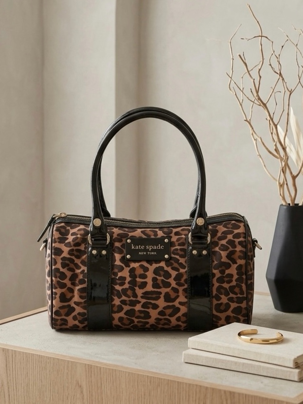 kate spade Leopard-Print Satchel with Black Trim